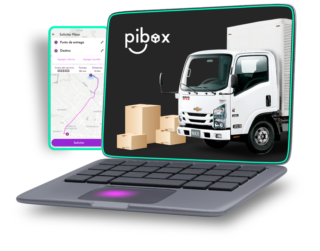 App Pibox + camión de carga